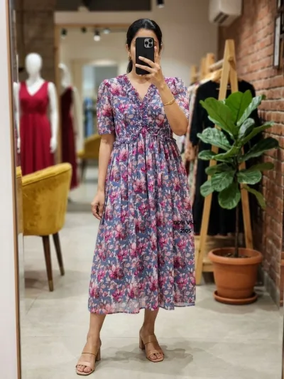 Floral Printed Maxi Dress Dark Blue